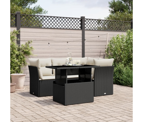 Set de muebles de jardín 5 pzas y cojines ratán sintético negro