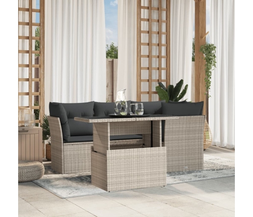 Set de sofás jardín y cojines 5 pzas ratán sintético gris claro