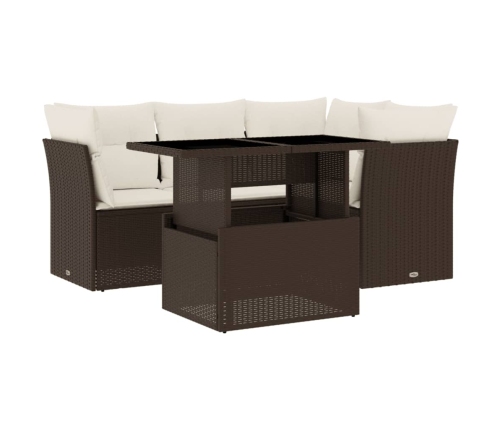 Set comedor de jardín 5 piezas y cojines ratán sintético marrón