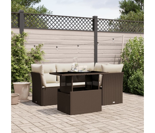 Set comedor de jardín 5 piezas y cojines ratán sintético marrón