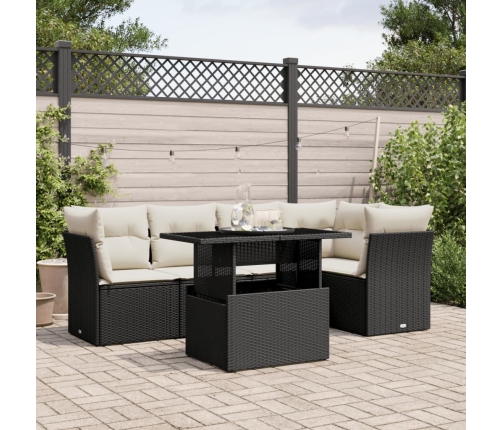 Set de sofás de jardín 6 piezas y cojines ratán sintético negro
