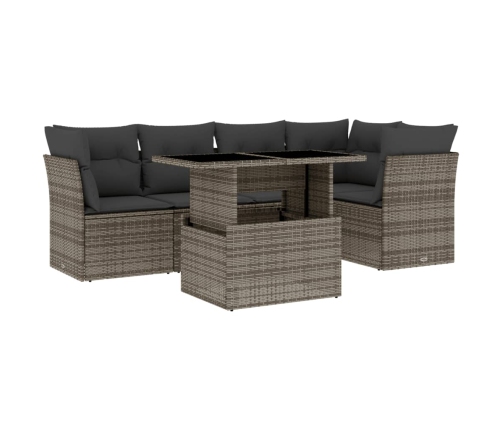 Set de muebles de jardín 6 pzas y cojines ratán sintético gris
