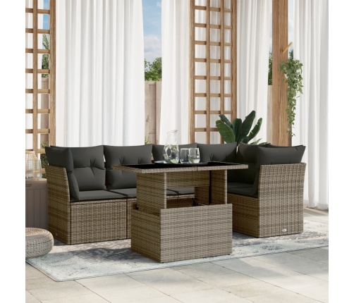 Set de muebles de jardín 6 pzas y cojines ratán sintético gris