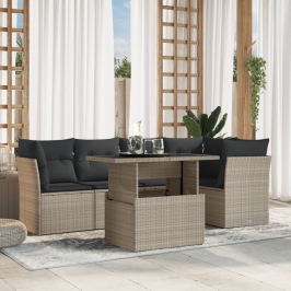 Set de sofás de jardín 6 pzas y cojines ratán sintético gris