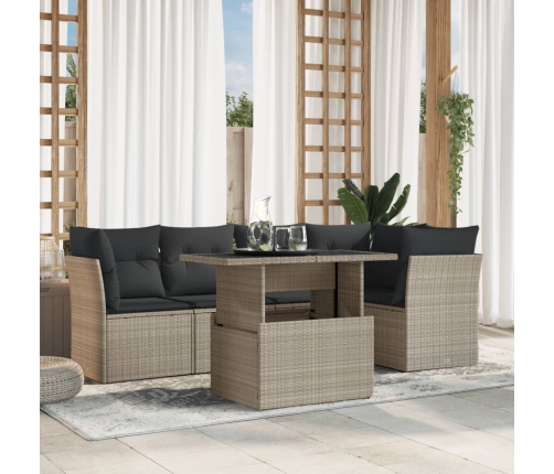 Set de sofás de jardín 6 pzas y cojines ratán sintético gris