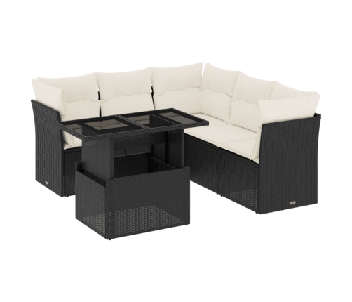 Set de sofás de jardín 6 piezas y cojines ratán sintético negro