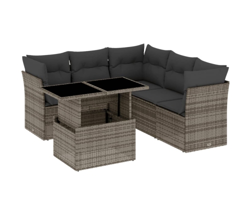 Set de muebles de jardín 6 pzas y cojines ratán sintético gris