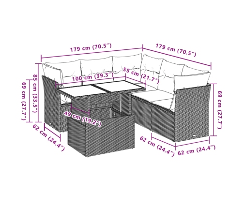 Set de muebles de jardín 6 pzas y cojines ratán sintético gris