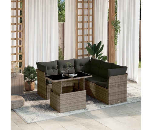 Set de muebles de jardín 6 pzas y cojines ratán sintético gris