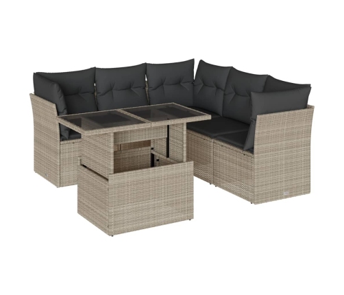 Set de sofás de jardín 6 pzas y cojines ratán sintético gris