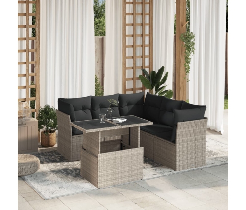 Set de sofás de jardín 6 pzas y cojines ratán sintético gris