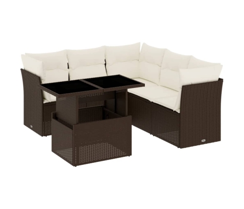 Set sofás de jardín 6 piezas y cojines ratán sintético marrón