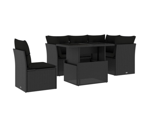 Set de sofás de jardín 6 piezas y cojines ratán sintético negro