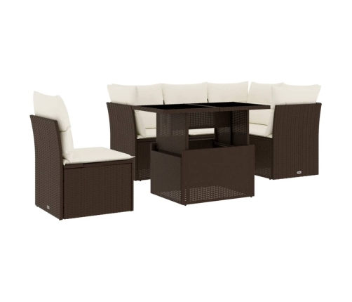 Set sofás de jardín 6 piezas y cojines ratán sintético marrón