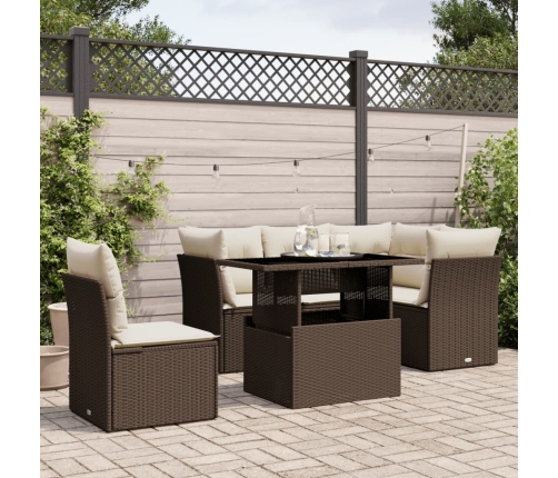 Set sofás de jardín 6 piezas y cojines ratán sintético marrón