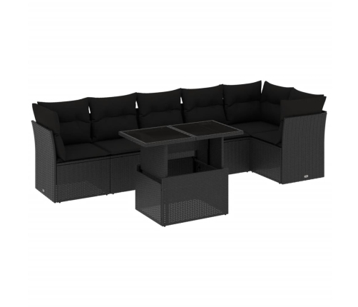 Set de sofás de jardín 7 pzas con cojines ratán sintético negro