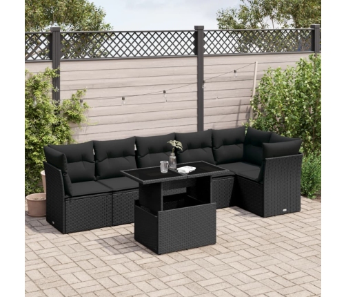 Set de sofás de jardín 7 pzas con cojines ratán sintético negro