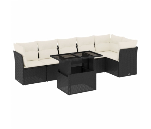 Set de sofás de jardín 7 pzas con cojines ratán sintético negro