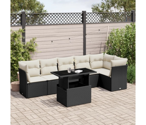 Set de sofás de jardín 7 pzas con cojines ratán sintético negro