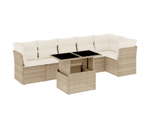 Set sofás de jardín 7 piezas y cojines ratán sintético beige