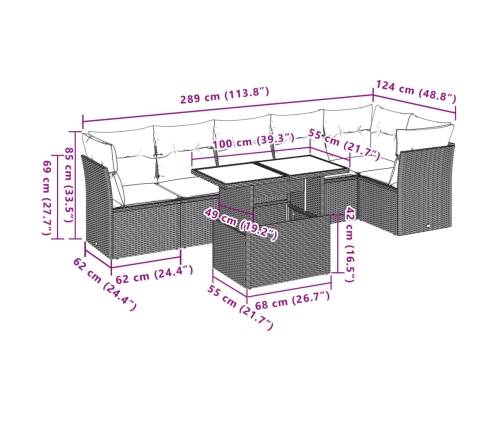 Set sofás de jardín 7 piezas y cojines ratán sintético beige
