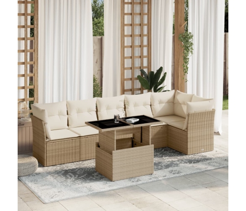 Set sofás de jardín 7 piezas y cojines ratán sintético beige