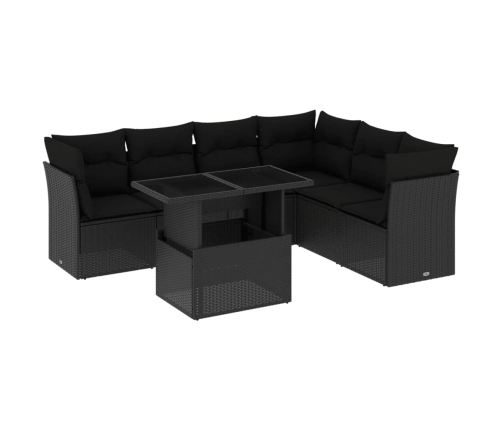 Set de sofás de jardín 7 pzas con cojines ratán sintético negro