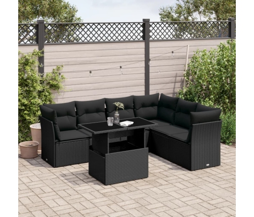 Set de sofás de jardín 7 pzas con cojines ratán sintético negro