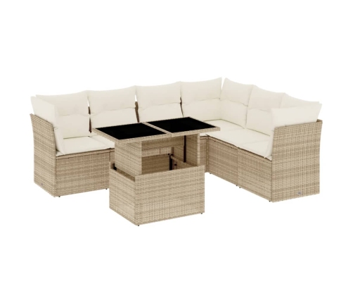 Set sofás de jardín 7 piezas y cojines ratán sintético beige