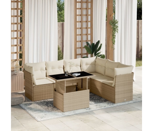 Set sofás de jardín 7 piezas y cojines ratán sintético beige