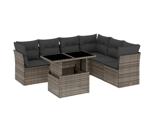 Set de sofás de jardín 7 pzas con cojines ratán sintético gris