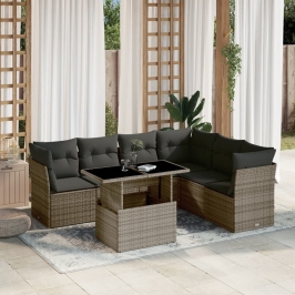 Set de sofás de jardín 7 pzas con cojines ratán sintético gris
