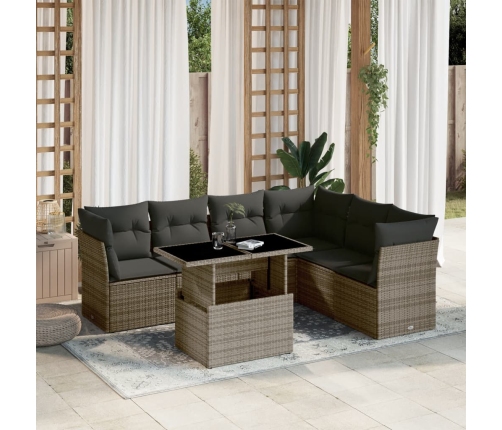 Set de sofás de jardín 7 pzas con cojines ratán sintético gris