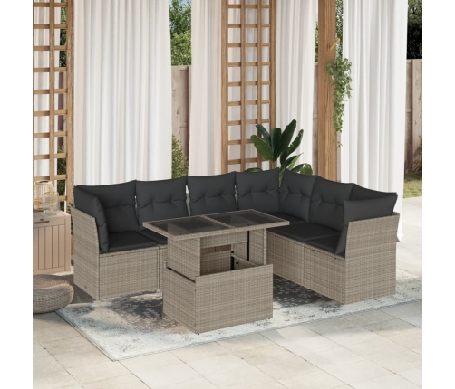 Set de sofás de jardín 7 pzas con cojines ratán PE gris claro