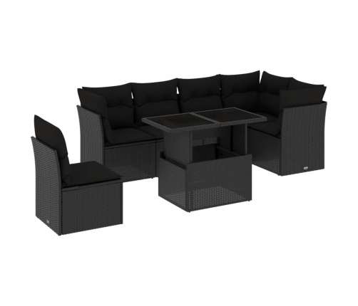 Set de sofás de jardín 7 pzas con cojines ratán sintético negro