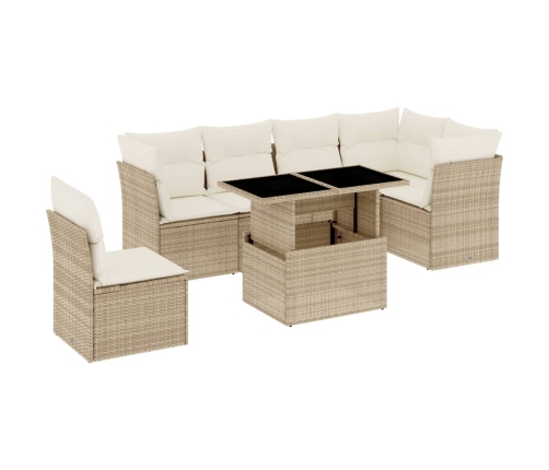 Set sofás de jardín 7 piezas y cojines ratán sintético beige