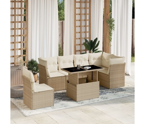 Set sofás de jardín 7 piezas y cojines ratán sintético beige