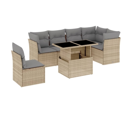 Set sofás de jardín 7 piezas y cojines ratán sintético beige