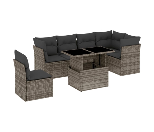 Set de sofás de jardín 7 pzas con cojines ratán sintético gris