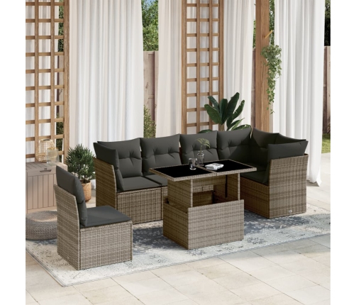 Set de sofás de jardín 7 pzas con cojines ratán sintético gris