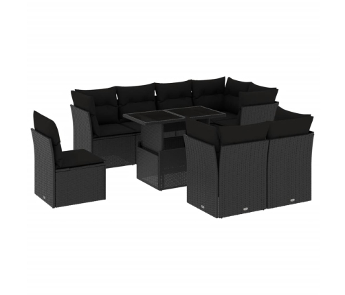 Set de sofás de jardín 8 piezas y cojines ratán sintético negro
