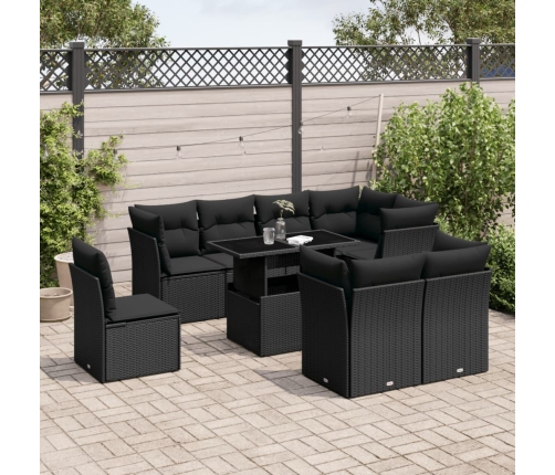Set de sofás de jardín 8 piezas y cojines ratán sintético negro