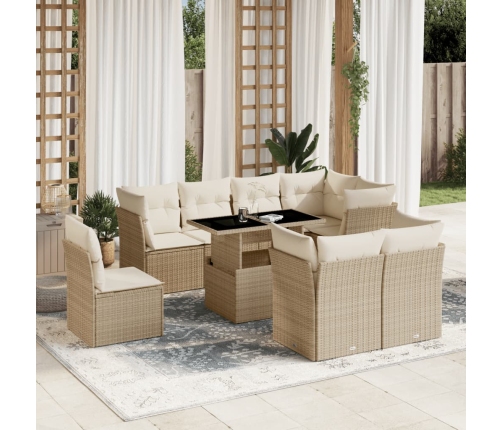 Set de sofás de jardín 9 pzas con cojines ratán sintético beige