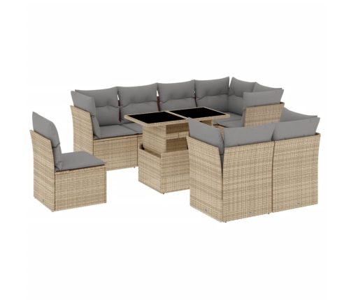 Set de sofás de jardín 9 pzas con cojines ratán sintético beige