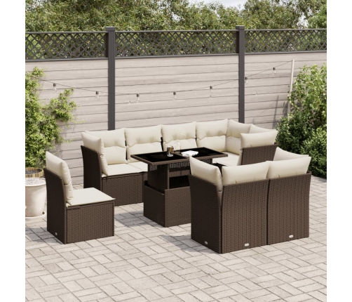 Set de sofás de jardín 9 pzas y cojines ratán sintético marrón