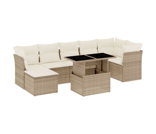 Set de sofás de jardín y cojines 8 piezas ratán sintético beige