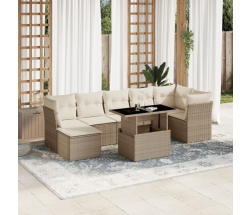 Set de sofás de jardín y cojines 8 piezas ratán sintético beige
