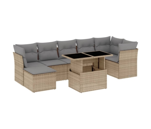 Set de sofás de jardín y cojines 8 piezas ratán sintético beige