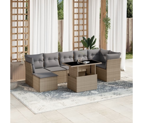 Set de sofás de jardín y cojines 8 piezas ratán sintético beige