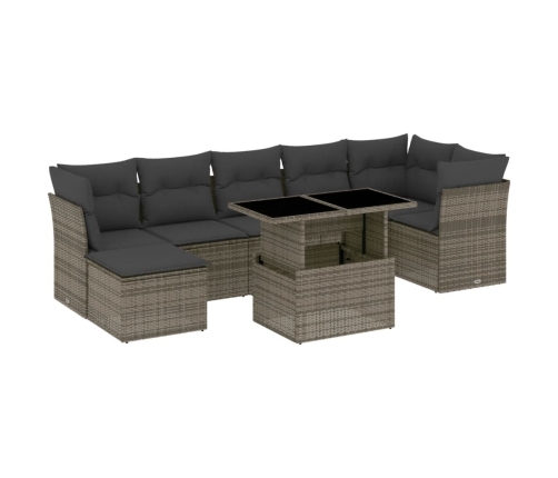 Set de sofás de jardín y cojines 8 piezas ratán sintético gris
